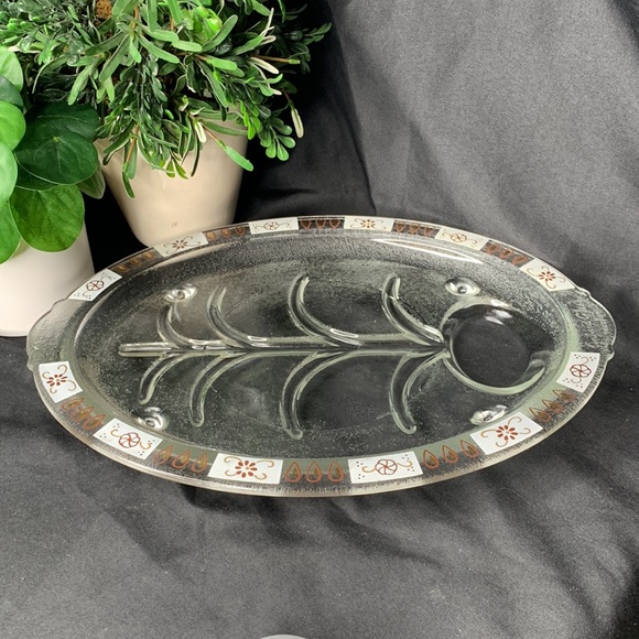VTG MCM Inland Glass Atomic tree of life serving platter with metal warming tray - Picture 15 of 16
